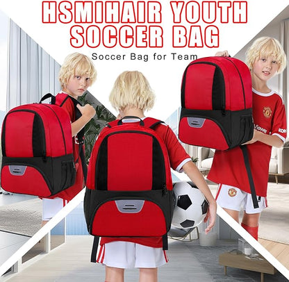 Soccer Bag&Soccer Backpack&Backpack for Football Volleyball Basketball,Sport Equipment Bags with Shoe compartment. (Red)