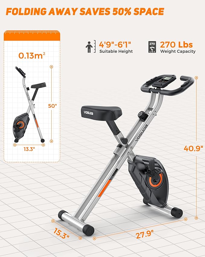 YOSUDA Folding Exercise Bike - Foldable Stationary Bike for Home Gym Workout