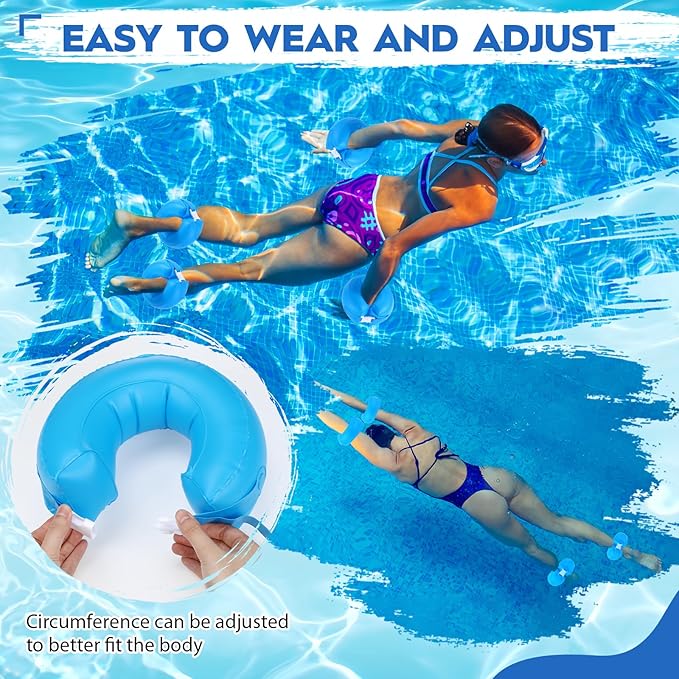 2 Pcs Water Ankle Weights for Pool Exercise Inflatable Aquatic Cuffs Exercise Equipment Water Aerobics Float Ring with Adjustable Belt for Swim Water Arm Belts(Blue,Normal Style)