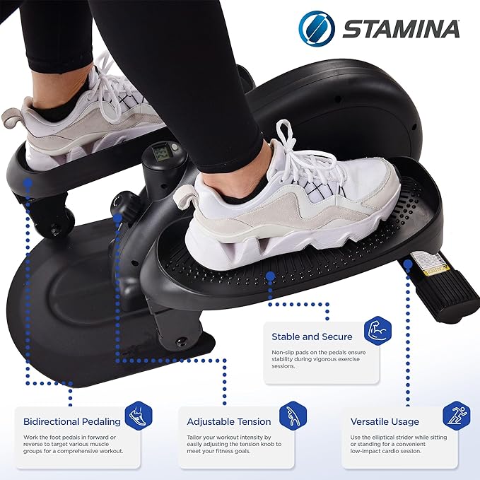 Stamina Inmotion Compact Strider Foot Exercise Machine - Under Desk Elliptical - Standing or Seated Elliptical Fitness Equipment