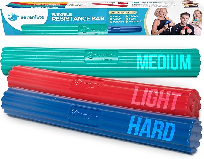 Serenilite Flexible Resistance Bar, Grip Strength Trainer, Resistance Band, Forearm Exerciser Workout, Flexible Bar for Tennis Elbow, Golfers Elbow, Physical Therapy, Pain Relief, Tendonitis, Recovery