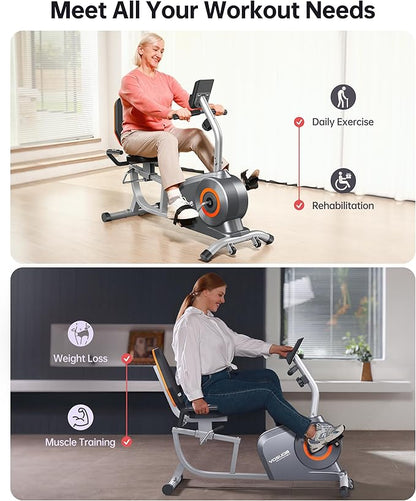 YOSUDA Recumbent Exercise Bike for Adults Seniors with Quick Adjust Seat, 350LB Capacity & 16-level Resistance