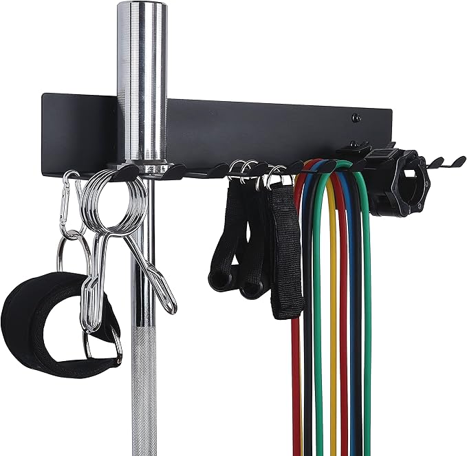 Gym Storage Rack Resistance Band Rack Wall Mount Barbell Rack Heavy Duty Home Gym Storage Rack for Gym Equipment, Exercise Bands, Lifting Belts and Jump Ropes, Gym Accessories