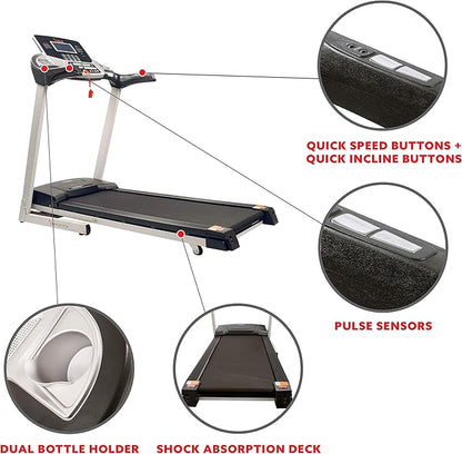 Sunny Health & Fitness Energy Flex Motorized Treadmill with Automatic Incline Easy Foldable Design Pulse Sensors Digital Display and Optional SunnyFit® App Enhanced Bluetooth Connectivity