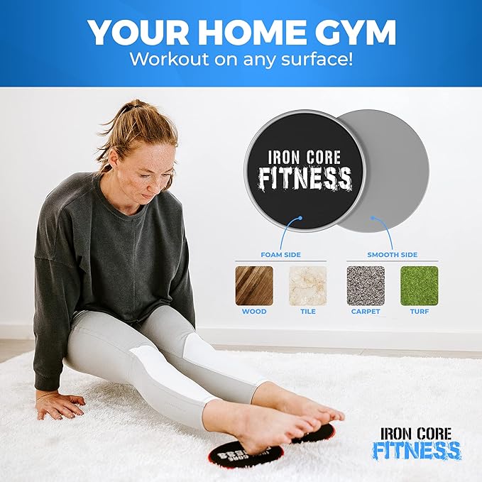 Iron Core Fitness 2 x Dual Sided Gliding Discs Core Sliders Ultimate Core Ab Fitness Trainer. Gym, Home Abdominal & Total Body Workout Equipment for use on All Surfaces.