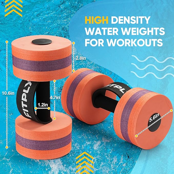 Water Weights Aquatic Pool Dumbbells for Pool & Water Exercise - EVA Foam Pool Weights, 2PCS Lightweight Water Dumbbells, Swim Weights and Water Aerobics Weight Loss Pool Exercise Equipment