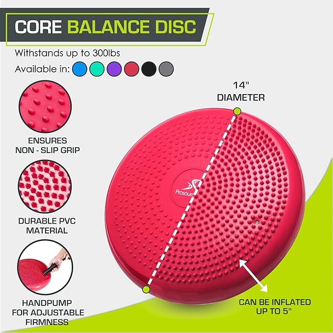 ProsourceFit Core Balance Disc Trainer, 14” Diameter with Pump for Improving Posture, Fitness, Stability