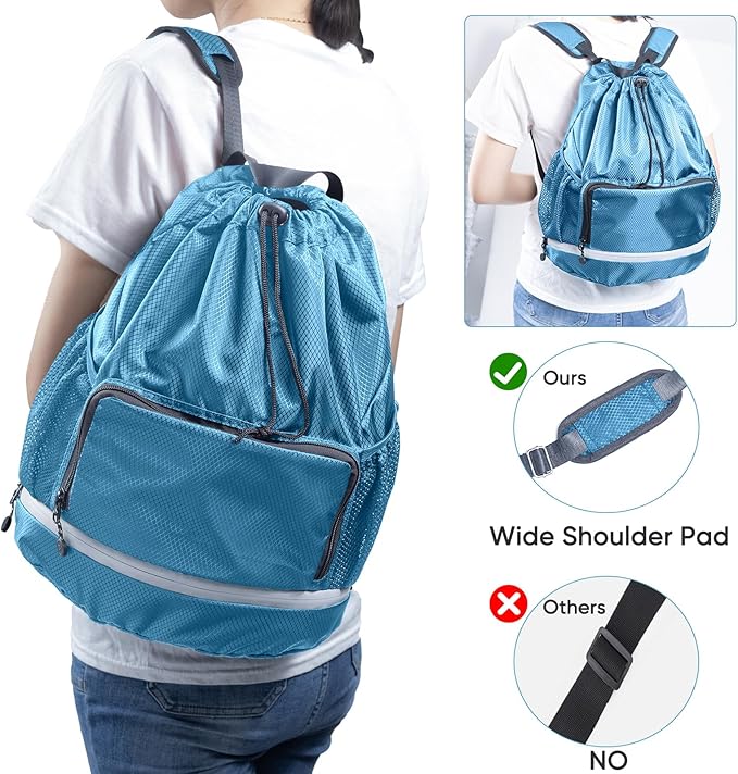 Swim Bag Beach Backpack Sports Drawstring Backpack - Gym Bag - Kids Swim Backpack Mens Beach Bag, Workout Bag