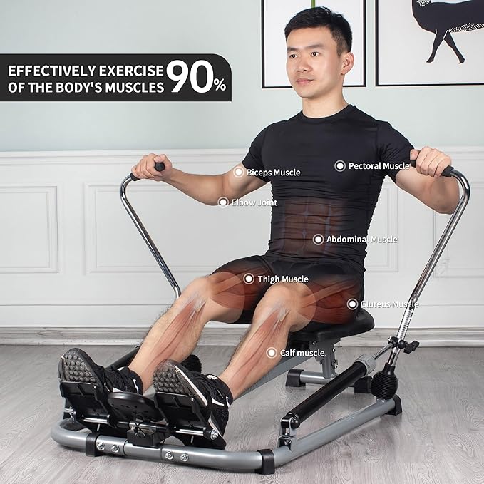 Leikefitness Rowing Machine Foldable for Home Use Hydraulic Rowing Machine with LCD Monitor for Full Body Exercise Cardio Workout