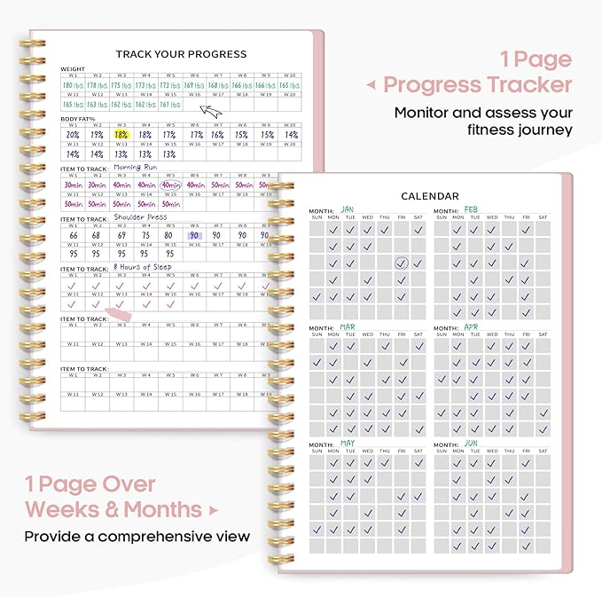 Fitness Workout Journal for Women & Men, A5(5.5" x 8.2") Workout Log Book Planner for Tracking, Progress, and Achieving Your Wellness Goals-Pink