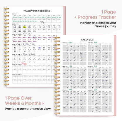 Fitness Workout Journal for Women & Men, A5(5.5" x 8.2") Workout Log Book Planner for Tracking, Progress, and Achieving Your Wellness Goals-Pink