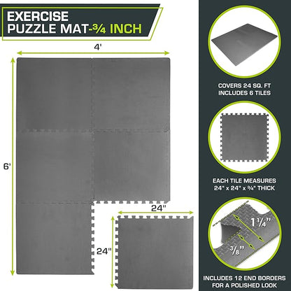 ProsourceFit Extra Thick Puzzle Exercise Mat ¾” and 1", EVA Foam Interlocking Tiles for Protective, Cushioned Workout Flooring for Home and Gym Equipment