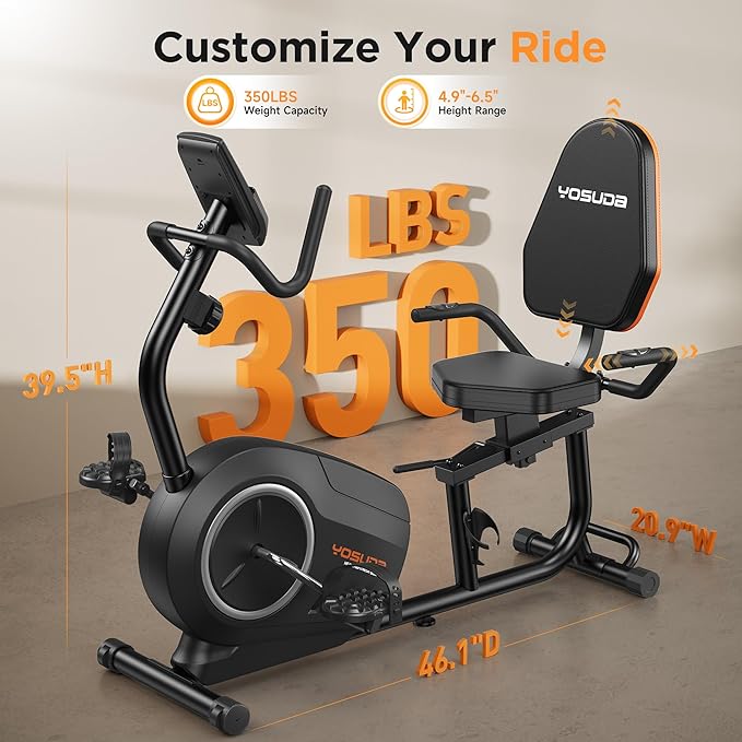 YOSUDA PRO Recumbent Exercise Bike for Home Use with Resistance Bands-Recumbent Bike with Smart Workout APP, Comfortable Seat, Pulse Sensor & 16-level Resistance