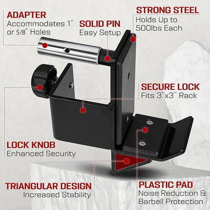 Yes4All Attachments Capacity 1000 LBS for 2x2" Tube, 1" Hole Power Cage including J-Hook, Spotter Arm, Dip Bar for Squat Rack