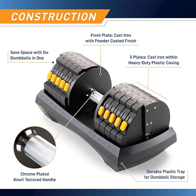 Marcy Adjustable Dumbbell System 6 Dumbbells-in-1 up to 50lbs, Single - ADDB-6198