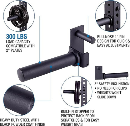 AmStaff Olympic Weight Plate Holder for Power & Squat Racks – Available 2x2 – 2.5x2.5 – 3x3 Inch Tube Sizes with 1" Hole – Weight Plates Horn Storage Attachment for Power Squat Rack – (Pair)