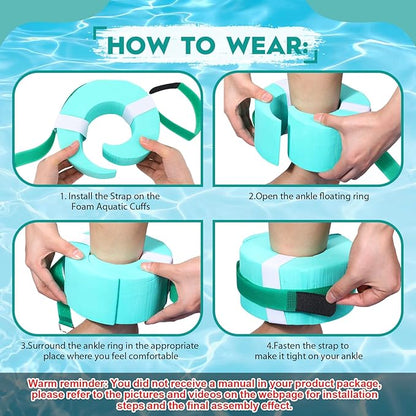 2 Pcs Foam Swim Aquatic Cuffs Equipment Water Aerobics Float Ring with Detachable Hook and Loop Fastener Fitness Workout Set for Swimming Fitness Training Pool Exercise