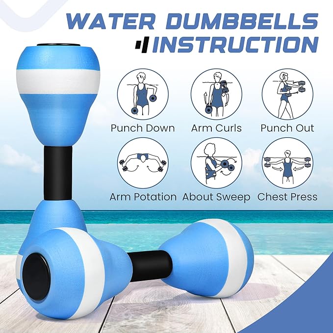 VIDELLY 2 Pieces Water Dumbbells Aquatic Exercise Dumbbells Pool Fitness Water Aerobic Exercise Foam Dumbbells Pool Resistance Sports EVA Foam Dumbbell Set Water Fitness Equipment for Weight Loss