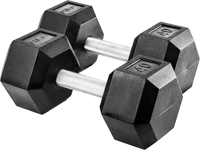 Rep Fitness Rubber Hex Dumbbell(s) - Singles (55LB +) and Pairs (5LB - 50LB) - Low Odor, Fully Knurled Handle