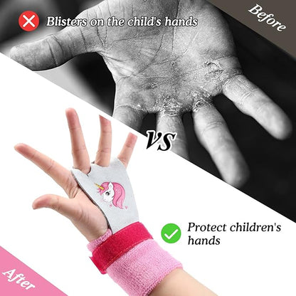 Skylety Sports Gymnastics Grips Wristbands Unicorn Kids Gymnastic Grips Gymnastic Bar Grips with Pink Sweatbands Gymnastics Equipment Hand Grips for Girls Kids Youth