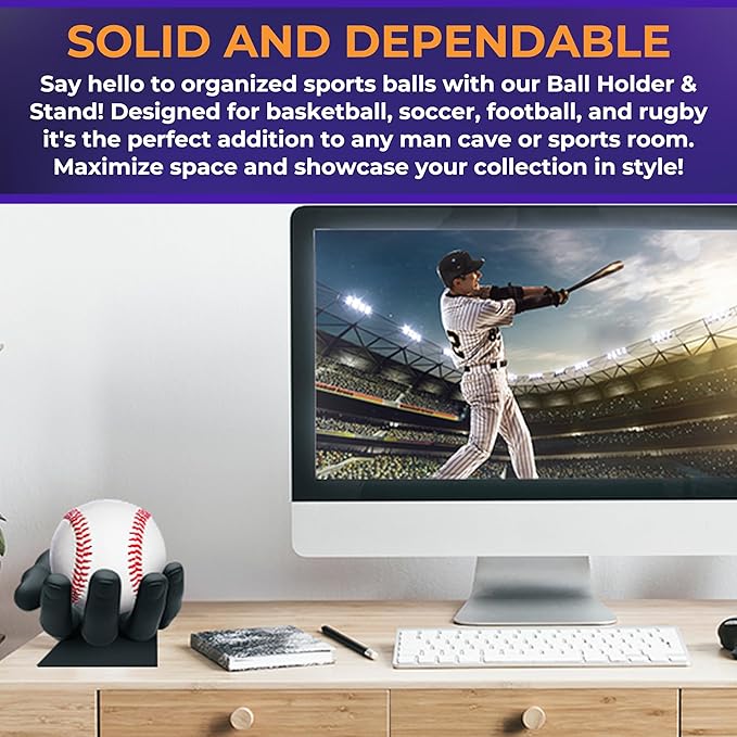 Small Ball Holder & Stand - Versatile Sports Storage Rack for Baseball, Tennis, Cricket Balls - Man Cave Decor and Organizer - Compact Table Stand for Multi-Sports Collections