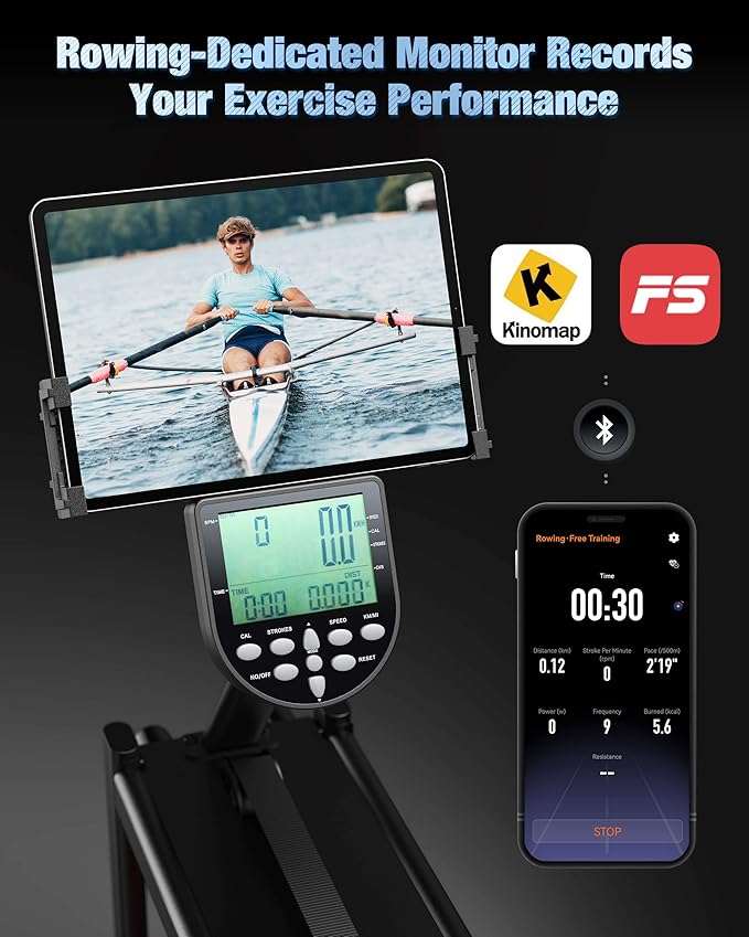 YOSUDA Magnetic/Water Rowing Machine 350 LB Weight Capacity - Foldable Rower for Home Use with Bluetooth, App Supported, Tablet Holder and Comfortable Seat Cushion