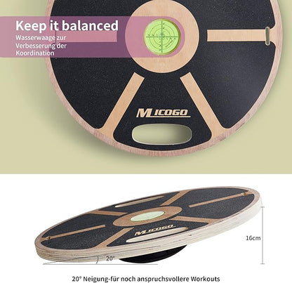 Utility Wood Wobble Exercise Balance Board With Level And Resistance Bands