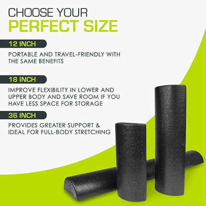 ProsourceFit High Density Foam Rollers 18 - inches Long. Firm Full Body Athletic Massager for Back Stretching, Yoga, Pilates, Post Workout Trigger Point Release, Black