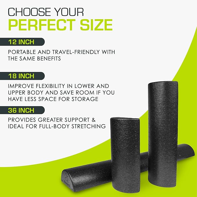 ProsourceFit High Density Foam Rollers 36 - inches long. Firm Full Body Athletic Massager for Back Stretching, Yoga, Pilates, Post Workout Trigger Point Release, Black