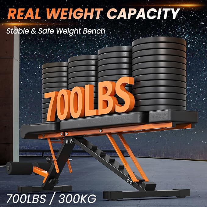 700-880LBS Adjustable Weight Bench - Bonvork Foldable Workout Bench Press with 80 X 40MM Heavy Duty Steel for Home Gym,Incline Decline Strength Training Bench for Full Body Exercise with Fast Folding