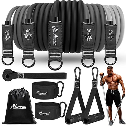 Resistance Bands Set, 150lb/200lb/250lb HPYGN Exercise Resistance Bands with Handles, 5 Tube Fitness Bands with Door Anchor, Handles, Portable Bag, Legs Ankle Straps for Muscle Training