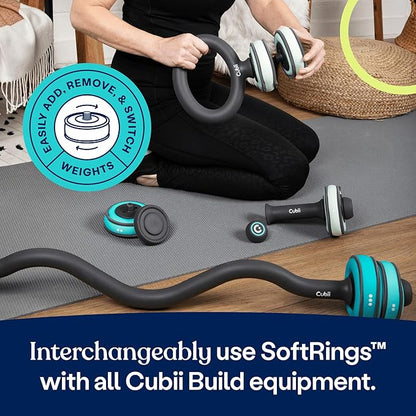 Cubii Build Adjustable Dumbbell Set - Includes Two Adjustable Hand Weight Dumbbells Plus 4 Cubii 1 lb SoftRings Free Weights with Fast and Easy Exercise Weight Adjust for Women and Men Strength