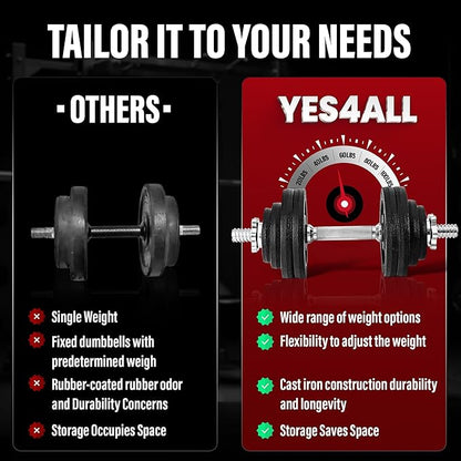 Yes4All Adjustable Dumbbell Set with Weight Plates, Star Lock Collars/Connector, 40lbs to 200lbs Adjustable Weight Plates Set