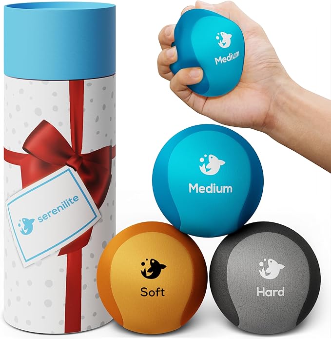 Serenilite Hand Therapy Exercise Stress Ball Bundle, Tri-Density Stress Balls for Adults & Grip Strengthening, Squeeze Balls for Hand Therapy, Hand Therapy Balls, Squeeze Ball, Hand Balls for Therapy