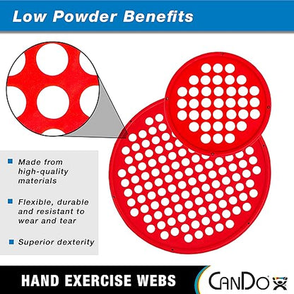 CanDo Hand Exercise Webs for Physical Therapy, Grip Strengthening, and Hand, Finger, Wrist Resistance Workouts, Portable Size, Low Powder, 14" Diameter, Red: Light