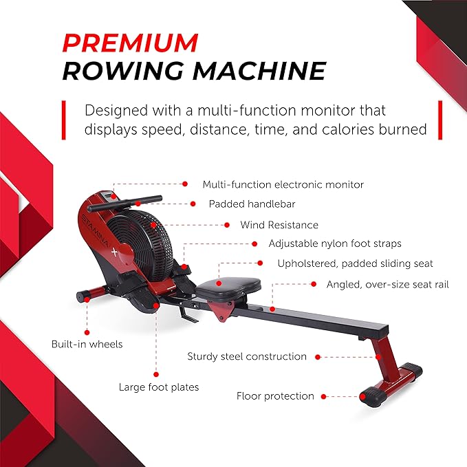 Stamina ATS Air Rower Machine with Smart Workout App - Foldable Rowing Machine with Dynamic Air Resistance for Home Gym Fitness - Up to 250 lbs Weight Capacity