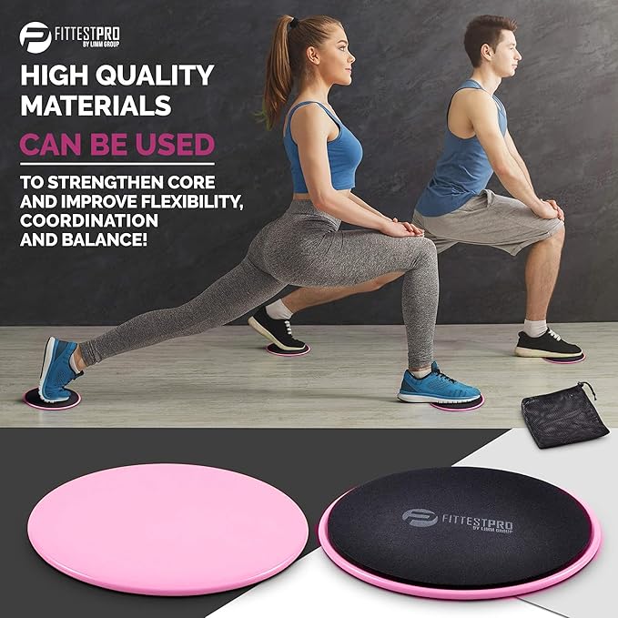 Limm Core Sliders for Working Out - Exercise Sliders Fitness, Stability, Ab, Legs & Full Body (Set of 2) - Bonus Carry Bag & Workout Ebook - Gym Gliding Disc Pads for Hardwood, Carpet & More