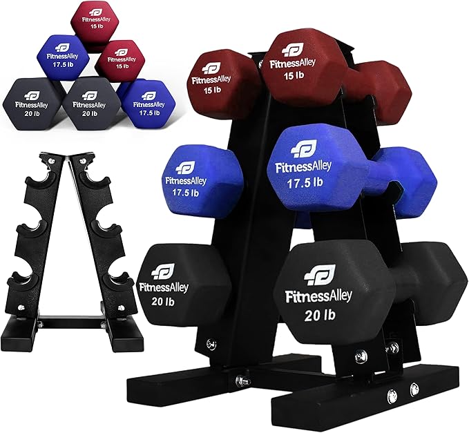 Neoprene Workout Dumbbells - Non Slip, Anti Roll Exercise & Fitness Dumbbells set with Rack Combo - Ideal for Home and Gyms training