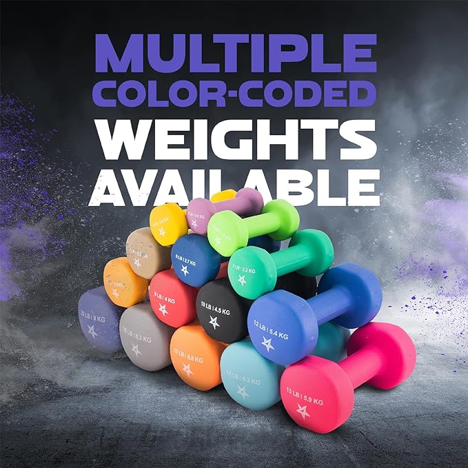 Yes4All Neoprene Coated Dumbbell Hand Weight Sets of 2 - Multiple Weight Options with 15 Colors, Anti-roll, Anti-Slip, Hexagon Shape