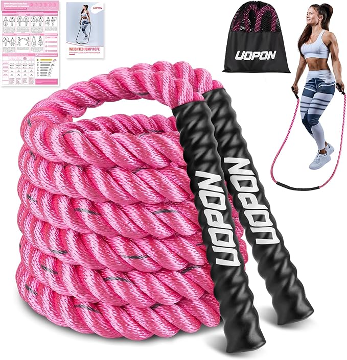 Weighted Jump Rope for Women, 1.25LB Heavy Skipping Rope for Exercise with Training Poster, 9.2FT Weight Fitness Jump Rope for Improve Strength, Building Muscle & Total Body Workout Equipment