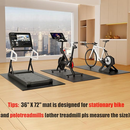 Bike Mat Compatible with Peloton Bike Elliptical Treadmill Mat, 6mm Thick, Under Exercise Bike Trainer Mat Pad for Stationary Indoor Spin Bike,Hardwood Floor Carpet Black Gym Equipment Mat