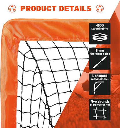 Simple Deluxe 4‘x3’ Portable Soccer Goal, Pop Up Folding Soccer Net Comes with 2 Oxford Cloth Bags and 8 Stakes, Great for Training for Backyard, 2 Set, Orange & Black