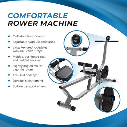 Stamina Hydraulic Rower Machine with Smart Workout App - Rowing Machine with Adjustable Resistance for Home Gym Fitness