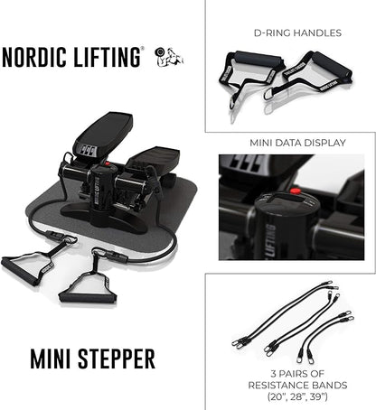 Mini Stepper & Stair Climber Machine - w/Resistance Bands Set - Built in Monitor by Nordic Lifting