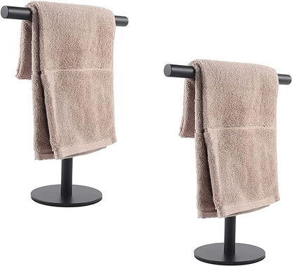 Bathroom Hand Towel Holder Stand，T-Shape Hand Towel Holder Stand SUS304 Stainless Steel Matte Black for Bathroom，Kitchen or Vanity Countertop(2 Pack)