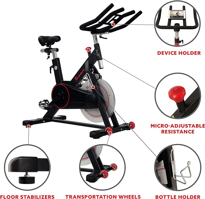 Sunny Health & Fitness Magnetic Belt Drive Indoor Cycling Bike With Optional SunnyFit® App Connectivity