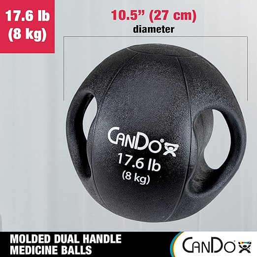 CanDo Molded Dual-Handle Medicine Ball for Strength Training, Core Workouts, Warmups, Cardio, and Plyometrics with Handles for Home and Clinic Use