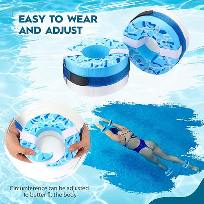 2 Pcs Foam Swim Aquatic Cuffs Equipment Water Aerobics Float Ring with Detachable Hook and Loop Fastener Fitness Workout Set for Swimming Fitness Training Pool Exercise