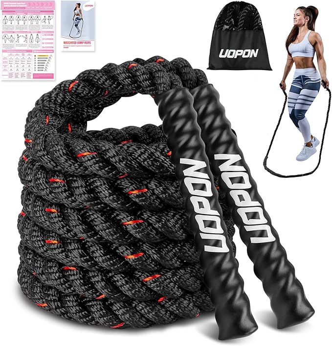 Weighted Jump Rope for Women, 1.25LB Heavy Skipping Rope for Exercise with Training Poster, 9.2FT Weight Fitness Jump Rope for Improve Strength, Building Muscle & Total Body Workout Equipment