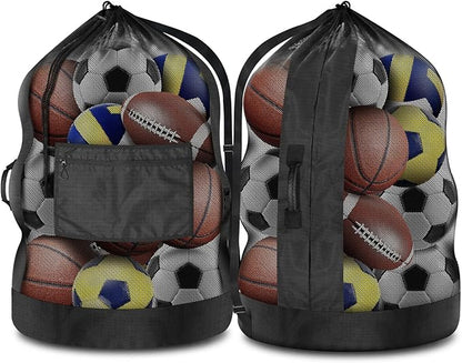 BROTOU Extra Large Sports Ball Bag, Ball Bags for Coaches, Adjustable Shoulder Strap and Hanging Ears with Handle, Mesh Sports Bag for Holding Basketball, Volleyball, Swimming Gear (30” x 40”)